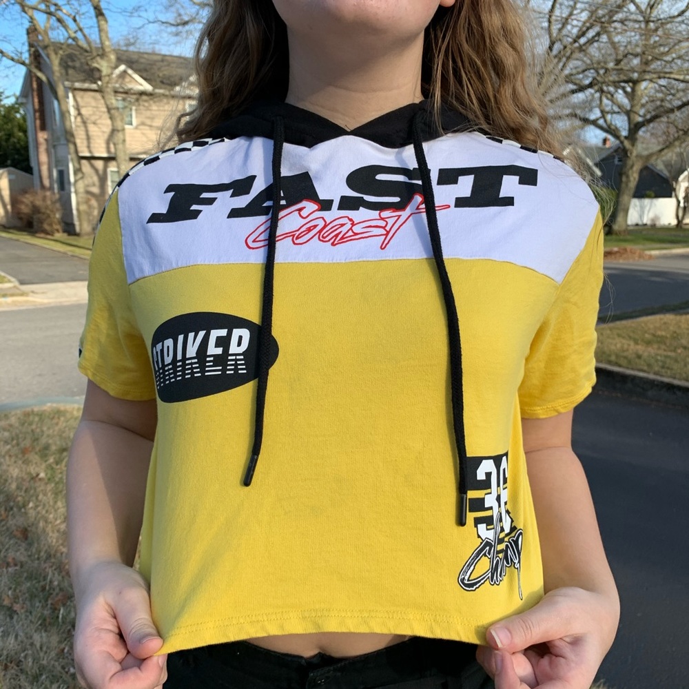 Yellow checkered racer crop top